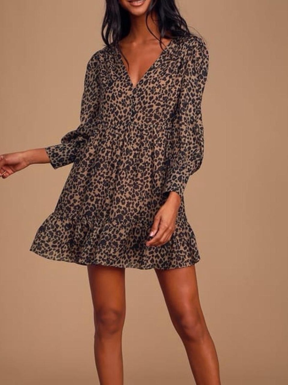 Lulu's Beige and Black Leopard Print Mini Dress NWT XS